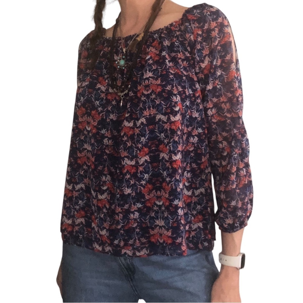 Anthropologie Sanctuary Boho XS Blouse Top Swing Floral Colorful Off Shoulder